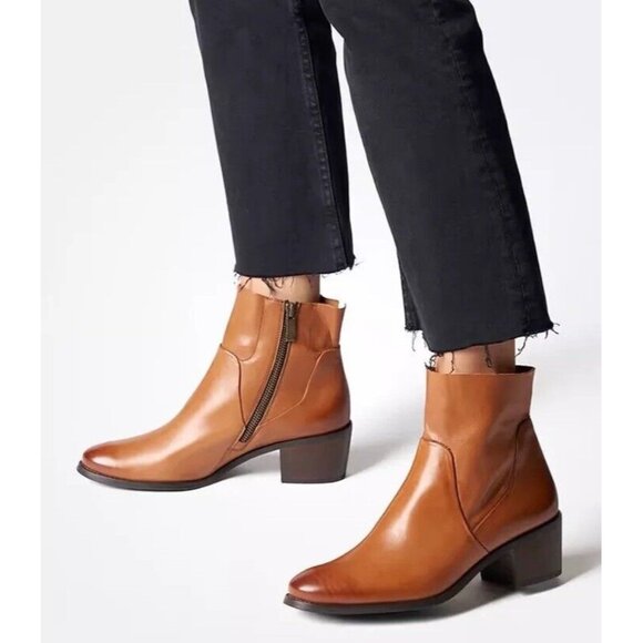 Paul Green Suzette Women’s Ankle Boots Brown Leather Side Zip Low Heel US 10